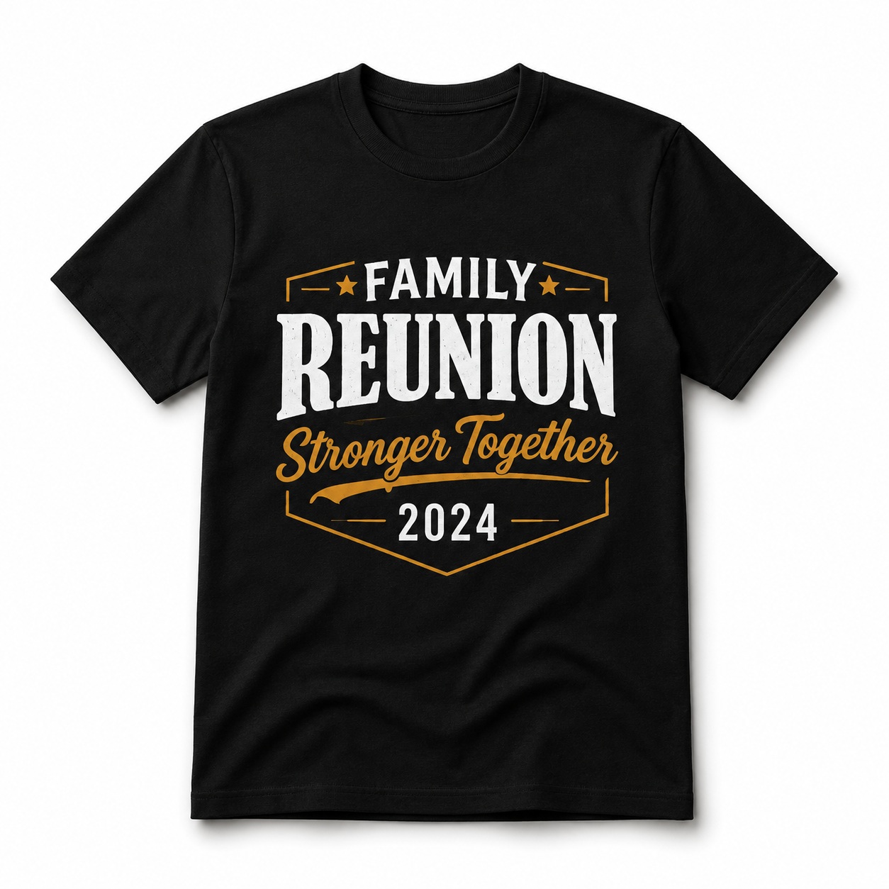 Black family reunion custom T-shirt with Stronger Together design in white and gold.<br />
