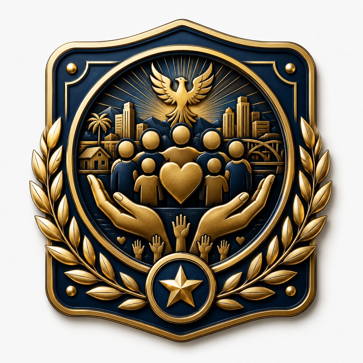 Community support emblem representing Phoenix Custom Tees serving local businesses, groups, and events