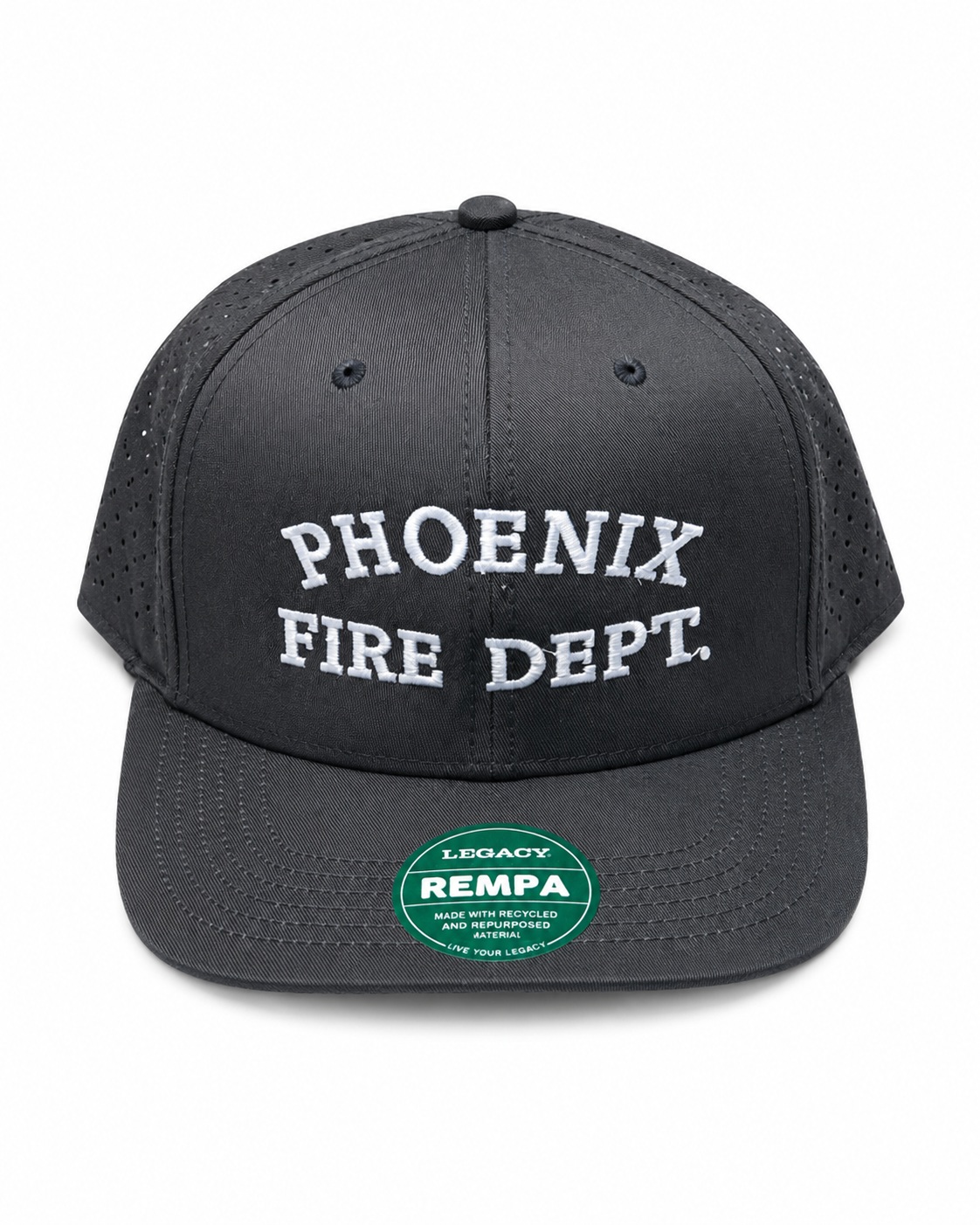 Charcoal Phoenix Fire Department performance cap on white background