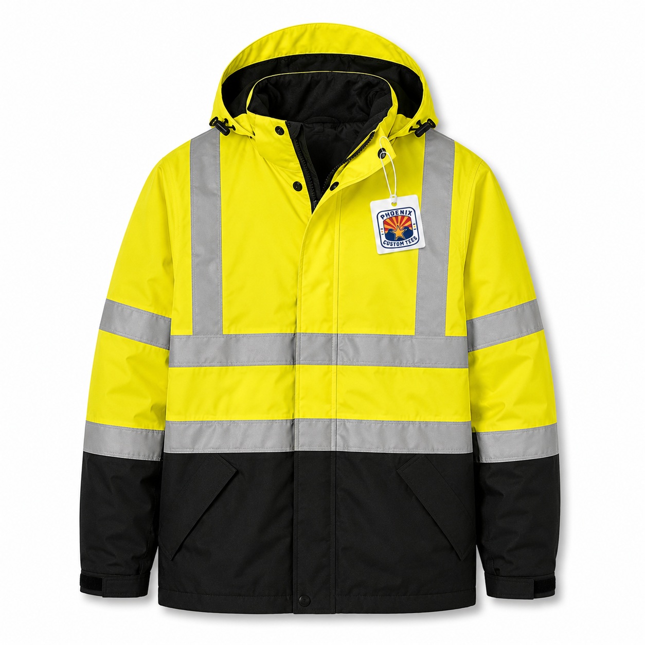 Orange long-sleeve safety shirt with reflective stripes on a white background