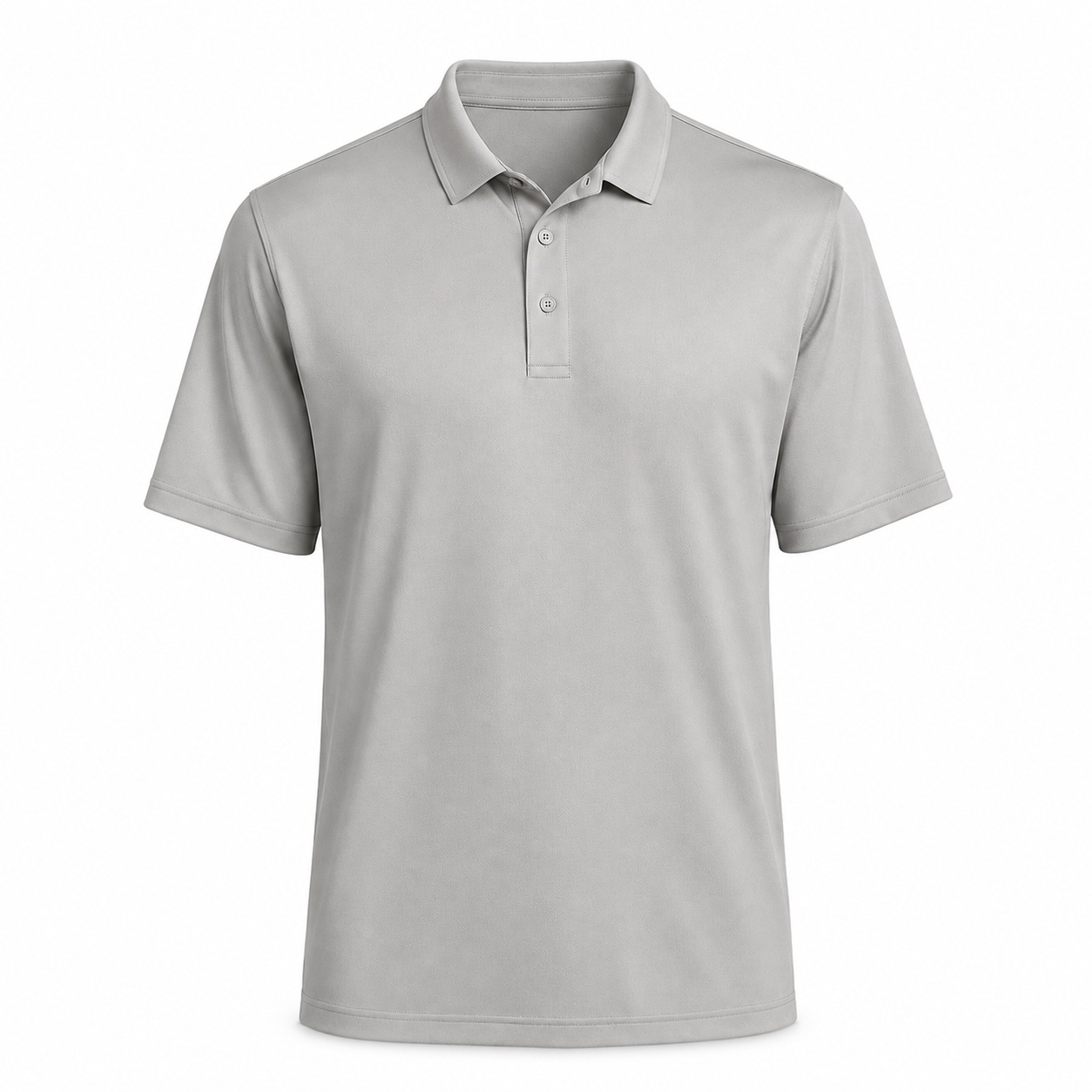 Light gray short-sleeve polo shirt on a white background ready for custom embroidery