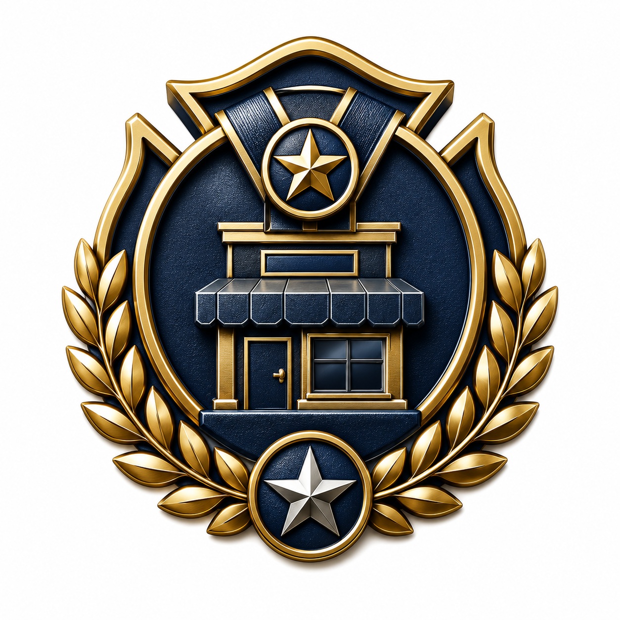 Gold and navy local custom T-shirt shop icon.