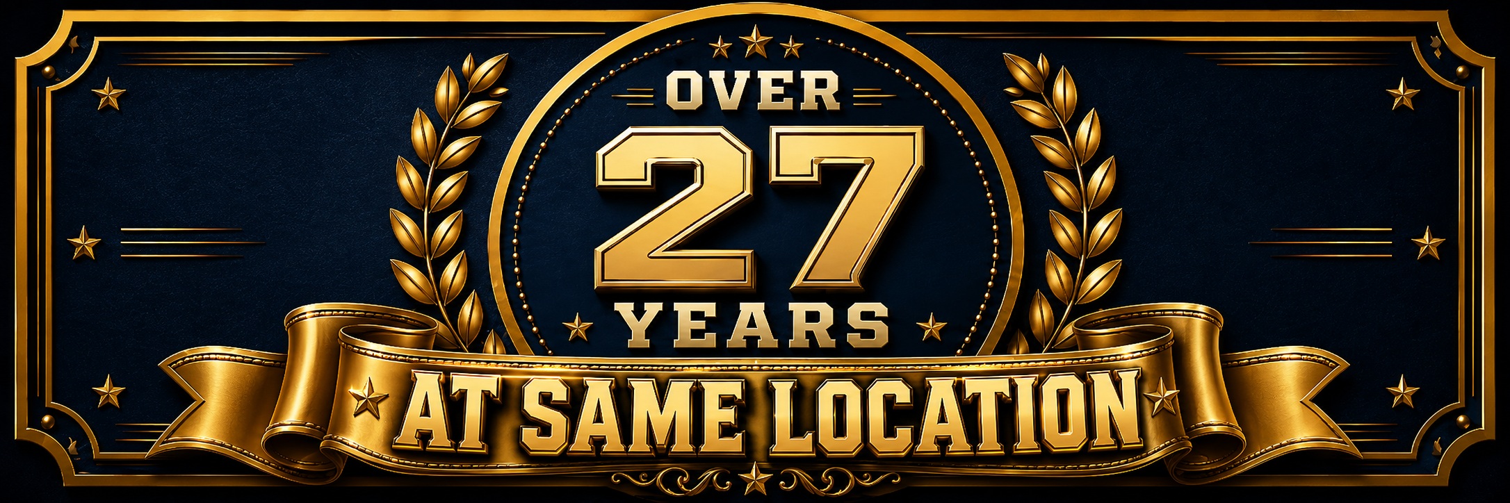 Phoenix Custom Tees – Over 27 Years at the Same Location Vintage Phoenix Custom Tees banner celebrating 27 years at the same location in Phoenix, Arizona.
