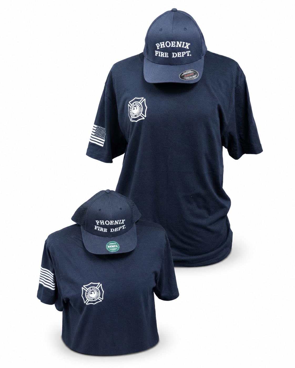 Phoenix Fire Department matching shirts and caps in display image