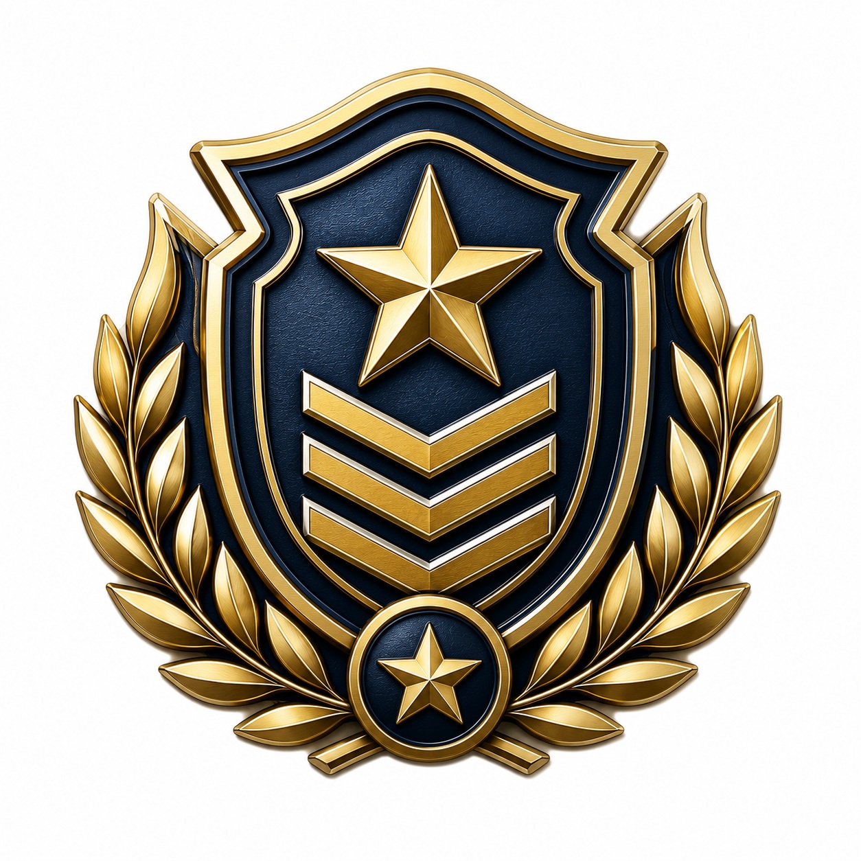 Gold and navy quality badge for premium custom printing.